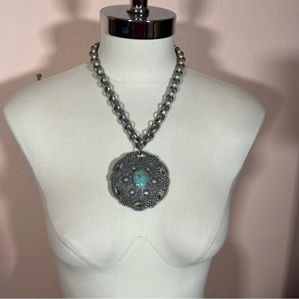 Vintage Antique Art deco Victorian Festival Silver Goth Medieval Goth necklace - Picture 3 of 16